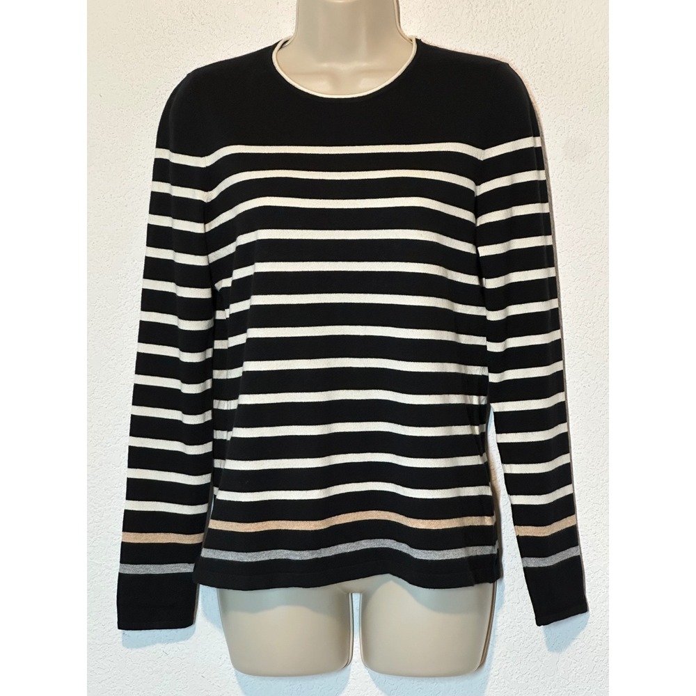J.McLaughlin Womens Small Black White Striped Metallic Accent Knit Top Sweater